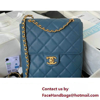 Chanel Grained Calfskin & Gold-Tone Metal Chain Backpack Bag AS4490 Blue 2023